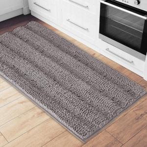imageNICETOWN Grey Bathroom Rug Extra Thick Indoor Outdoor Durable Doormat for Bathroom AntiSlip Soft Plush Chenille Shaggy Bath Mat Living Room Bedroom Mat Water Absorbent Floor Carpet 47 x 24Dove Grey