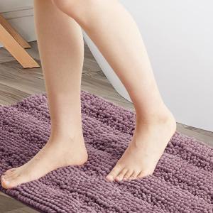 imageNICETOWN Grey Bathroom Rug Extra Thick Indoor Outdoor Durable Doormat for Bathroom AntiSlip Soft Plush Chenille Shaggy Bath Mat Living Room Bedroom Mat Water Absorbent Floor Carpet 47 x 24Mauve