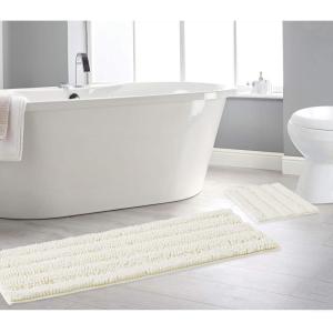 imageNICETOWN Grey Bathroom Rug Sets Extra Thick Bath Rugs for Bathroom AntiSlip Soft Plush Chenille Shaggy Bath Mats Living Room Bedroom Mats Water Absorbent Floor Carpets 20 x 32 Plus 17 x 24Cream