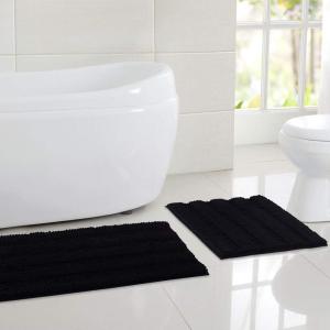 imageNICETOWN Grey Bathroom Rug Sets Extra Thick Bath Rugs for Bathroom AntiSlip Soft Plush Chenille Shaggy Bath Mats Living Room Bedroom Mats Water Absorbent Floor Carpets 20 x 32 Plus 17 x 24Black