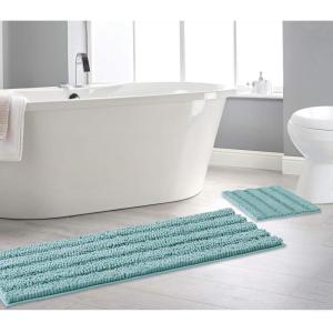 imageNICETOWN Grey Bathroom Rug Sets Extra Thick Bath Rugs for Bathroom AntiSlip Soft Plush Chenille Shaggy Bath Mats Living Room Bedroom Mats Water Absorbent Floor Carpets 20 x 32 Plus 17 x 24Eggshell Green