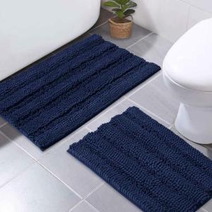 imageNICETOWN Grey Bathroom Rug Sets Extra Thick Bath Rugs for Bathroom AntiSlip Soft Plush Chenille Shaggy Bath Mats Living Room Bedroom Mats Water Absorbent Floor Carpets 20 x 32 Plus 17 x 24Navy