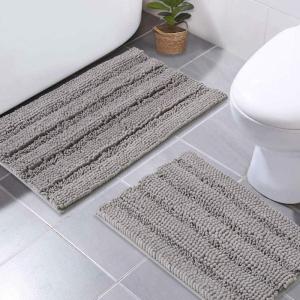 imageNICETOWN Grey Bathroom Rug Sets Extra Thick Bath Rugs for Bathroom AntiSlip Soft Plush Chenille Shaggy Bath Mats Living Room Bedroom Mats Water Absorbent Floor Carpets 20 x 32 Plus 17 x 24Dove Grey