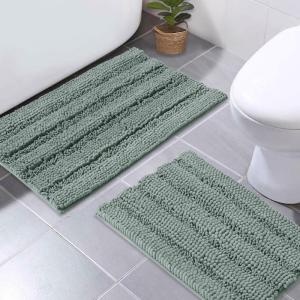 imageNICETOWN Grey Bathroom Rug Sets Extra Thick Bath Rugs for Bathroom AntiSlip Soft Plush Chenille Shaggy Bath Mats Living Room Bedroom Mats Water Absorbent Floor Carpets 20 x 32 Plus 17 x 24Sage Green
