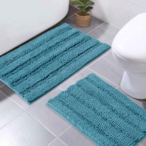 imageNICETOWN Grey Bathroom Rug Sets Extra Thick Bath Rugs for Bathroom AntiSlip Soft Plush Chenille Shaggy Bath Mats Living Room Bedroom Mats Water Absorbent Floor Carpets 20 x 32 Plus 17 x 24Teal Blue