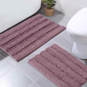 imageNICETOWN Grey Bathroom Rug Sets Extra Thick Bath Rugs for Bathroom AntiSlip Soft Plush Chenille Shaggy Bath Mats Living Room Bedroom Mats Water Absorbent Floor Carpets 20 x 32 Plus 17 x 24Mauve