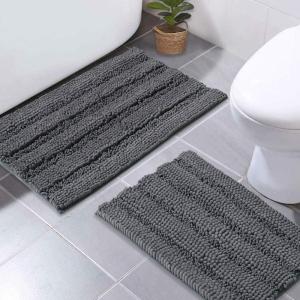 imageNICETOWN Grey Bathroom Rug Sets Extra Thick Bath Rugs for Bathroom AntiSlip Soft Plush Chenille Shaggy Bath Mats Living Room Bedroom Mats Water Absorbent Floor Carpets 20 x 32 Plus 17 x 24Grey