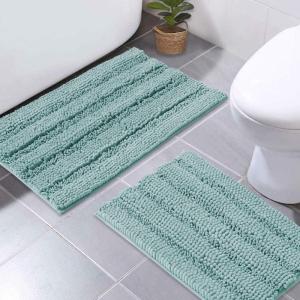imageNICETOWN Grey Bathroom Rug Sets Extra Thick Bath Rugs for Bathroom AntiSlip Soft Plush Chenille Shaggy Bath Mats Living Room Bedroom Mats Water Absorbent Floor Carpets 20 x 32 Plus 17 x 24Green