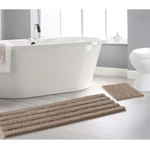 imageNICETOWN Grey Bathroom Rug Sets Extra Thick Bath Rugs for Bathroom AntiSlip Soft Plush Chenille Shaggy Bath Mats Living Room Bedroom Mats Water Absorbent Floor Carpets 20 x 32 Plus 17 x 24Taupe