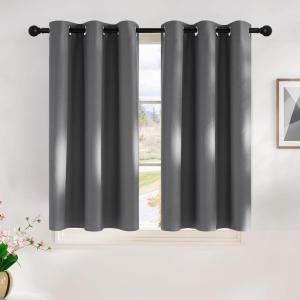 imageNICETOWN Grey Kitchen Blackout Short Curtain Panels for Bedroom 45 Inch Long Thermal Insulated Grommet Top Blackout Draperies and Drapes 2 Panels W42 x L45 Inch Grey