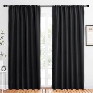 imageNICETOWN Halloween Black Blackout Curtain Blinds  Solid Thermal Insulated Window Treatment Blackout Drapes for Bedroom 2 Panels 62 inches Wide by 84 inches Long