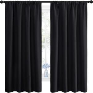 imageNICETOWN Halloween Black Blackout Curtain Blinds  Solid Thermal Insulated Window Treatment Blackout DrapesDraperies for Bedroom 2 Panels 42 inches Wide by 63 inches Long Black