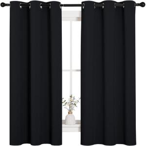 imageNICETOWN Halloween Pitch Black Solid Thermal Insulated Grommet Blackout CurtainsDrapes for Bedroom Window 2 Panels 42 inches Wide by 63 inches Long Black