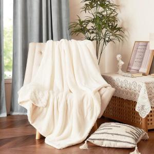 imageNICETOWN King Size Warm Sherpa Fleece Blanket Comfort Dual Sided Super Soft Fleece Throw Blanket for Bed Ultra Comfy Fuzzy Reversible Thick for Winter 90quot x 108quot OrangeSherpa  Fleece  White