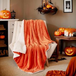 imageNICETOWN King Size Warm Sherpa Fleece Blanket Comfort Dual Sided Super Soft Fleece Throw Blanket for Bed Ultra Comfy Fuzzy Reversible Thick for Winter 90quot x 108quot OrangeSherpa  Fleece  Orange