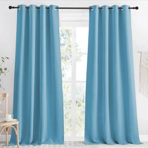 imageNICETOWN Kitchen Blackout Window Curtain Panel Teal Blue 1 Panel 55 by 96 inches Long Home Fashion Thermal Insulated Solid Grommet Room Darkening Drape for Apartment