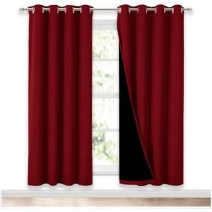imageNICETOWN Living Room Completely Shaded Draperies Privacy Protection ampamp Noise Reducing Ring Top Drapes Black Lined Insulated Decorative Curtain PanelsBurgundy Red 2 Pieces W52 x L72