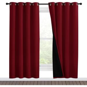 imageNICETOWN Living Room Completely Shaded Draperies Privacy Protection ampamp Noise Reducing Ring Top Drapes Black Lined Insulated Window Treatment Curtain PanelsBurgundy Red 2 Pieces W55 x L78