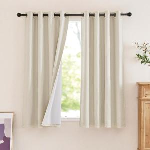 imageNICETOWN Natural Thick Linen 100 Blackout Farmhouse Curtain 2 Layers Panels 84 inch for Bedroom 52x84 Sound Blocking Privacy Window Treatments Bronze Grommet Wall Decor for Living Room 2 PiecesNatural