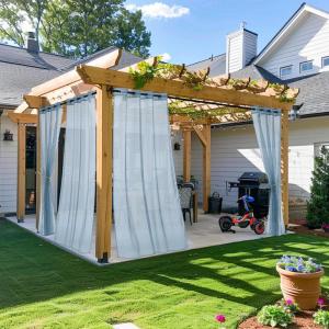 imageNICETOWN Outdoor Sheer Curtains 84 inches Long 2 Panels Waterproof Sheer Texture Curtain Panels for Gazebo Porch Pergola Voile Drapes with Rustproof Grommets for Living Room W54 x L84 inch WhiteStone Blue