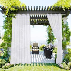 imageNICETOWN Outdoor Sheer Curtains 84 inches Long 2 Panels Waterproof Sheer Texture Curtain Panels for Gazebo Porch Pergola Voile Drapes with Rustproof Grommets for Living Room W54 x L84 inch WhiteWhite