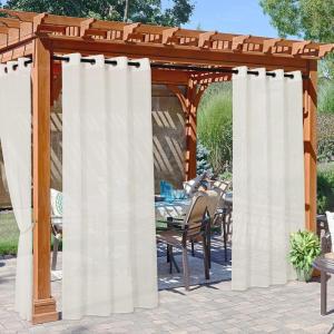 imageNICETOWN Outdoor Sheer Curtains 84 inches Long 2 Panels Waterproof Sheer Texture Curtain Panels for Gazebo Porch Pergola Voile Drapes with Rustproof Grommets for Living Room W54 x L84 inch WhiteBeige
