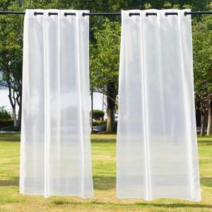 imageNICETOWN Outdoor Sheer Curtains 84 inches Long 2 Panels Waterproof Sheer Texture Curtain Panels for Gazebo Porch Pergola Voile Drapes with Rustproof Grommets for Living Room W54 x L84 inch WhiteIvory