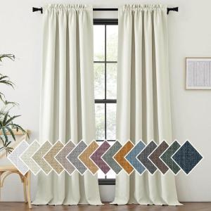 imageNICETOWN Room Darkening Curtains 84 inch Length 2 Panels Set Dual Rod Pockets ampamp Hook Belt Light Blocking Thermal Curtains Sound Reducing Window Treatments for Living Room Natural W52 x L84