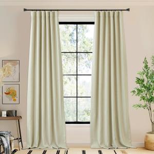 imageNICETOWN Room Darkening Patio Curtains for Sliding Door Hook BeltRod PocketBack Tab Thermal Window Treatment Room Divider Curtains for BedroomLiving Room Angora W100 x L84 1 PanelBeige