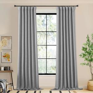 imageNICETOWN Room Darkening Patio Curtains for Sliding Door Hook BeltRod PocketBack Tab Thermal Window Treatment Room Divider Curtains for BedroomLiving Room Angora W100 x L84 1 PanelLight Grey