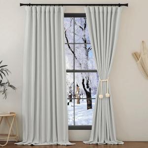 imageNICETOWN Room Darkening Patio Curtains for Sliding Door Hook BeltRod PocketBack Tab Thermal Window Treatment Room Divider Curtains for BedroomLiving Room Angora W100 x L84 1 PanelGreyish White