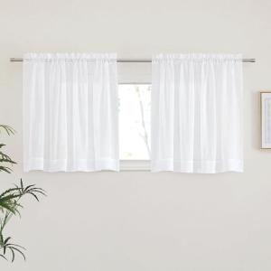 imageNICETOWN Sheer Curtains 84 inches Length for Living Room Rod Pocket Voile Texture Sheer Window Treatment for PatioGlass Door 60quot Wide Each Panel 2 PanelsWhite