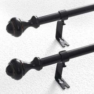 imageNICETOWN Small Curtain Rods 2 Pack for Windows 28 to 48 inch Adjustable Decorative 58 inch Diameter with Creative Urn Finials Matte Black CopperMatte Black Copper