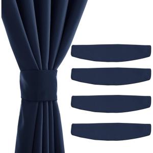 imageNICETOWN Strong Magnetic Curtain Tiebacks  Modern Simple Style Curtain Ties Backs Holdbacks Holders for IndoorOutdoor Curtains White 185 X 4 Inches Set of 4Navy Blue