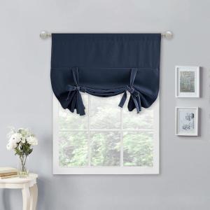 imageNICETOWN Thermal Insulated Blackout Short Curtain  Bathroom Curtain Gray Tie Up Shade for Small Window Window Valance Balloon Roman Blind Rod Pocket Panel 46 inches W x 63 inches LNavy Blue