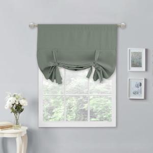 imageNICETOWN Thermal Insulated Blackout Short Curtain  Bathroom Curtain Gray Tie Up Shade for Small Window Window Valance Balloon Roman Blind Rod Pocket Panel 46 inches W x 63 inches LGreyish Green