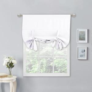 imageNICETOWN Thermal Insulated Blackout Short Curtain  Bathroom Curtain Gray Tie Up Shade for Small Window Window Valance Balloon Roman Blind Rod Pocket Panel 46 inches W x 63 inches LPure White