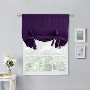 imageNICETOWN Thermal Insulated Blackout Short Curtain  Bathroom Curtain Gray Tie Up Shade for Small Window Window Valance Balloon Roman Blind Rod Pocket Panel 46 inches W x 63 inches LRoyal Purple