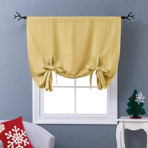 imageNICETOWN Thermal Insulated Blackout Short Curtain  Bathroom Curtain Gray Tie Up Shade for Small Window Window Valance Balloon Roman Blind Rod Pocket Panel 46 inches W x 63 inches LYellow