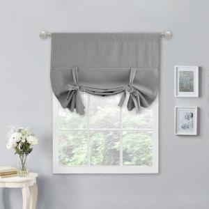 imageNICETOWN Thermal Insulated Blackout Short Curtain  Bathroom Curtain Gray Tie Up Shade for Small Window Window Valance Balloon Roman Blind Rod Pocket Panel 46 inches W x 63 inches LSilver Grey