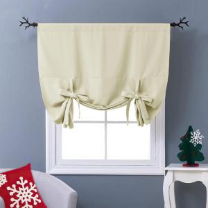 imageNICETOWN Thermal Insulated Blackout Short Curtain  Bathroom Curtain Gray Tie Up Shade for Small Window Window Valance Balloon Roman Blind Rod Pocket Panel 46 inches W x 63 inches LLight Beige