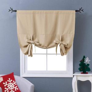 imageNICETOWN Thermal Insulated Blackout Short Curtain  Bathroom Curtain Gray Tie Up Shade for Small Window Window Valance Balloon Roman Blind Rod Pocket Panel 46 inches W x 63 inches LCream Beige