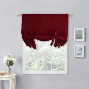 imageNICETOWN Thermal Insulated Blackout Short Curtain  Bathroom Curtain Gray Tie Up Shade for Small Window Window Valance Balloon Roman Blind Rod Pocket Panel 46 inches W x 63 inches LBurgundy Red