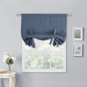 imageNICETOWN Thermal Insulated Blackout Short Curtain  Bathroom Curtain Gray Tie Up Shade for Small Window Window Valance Balloon Roman Blind Rod Pocket Panel 46 inches W x 63 inches LStone Blue
