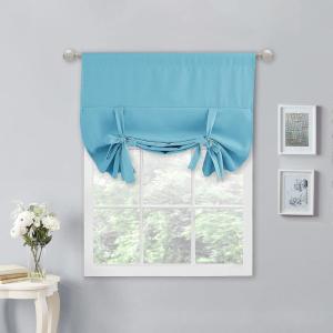 imageNICETOWN Thermal Insulated Blackout Short Curtain  Bathroom Curtain Gray Tie Up Shade for Small Window Window Valance Balloon Roman Blind Rod Pocket Panel 46 inches W x 63 inches LTurquoise