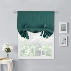 imageNICETOWN Thermal Insulated Blackout Short Curtain  Bathroom Curtain Gray Tie Up Shade for Small Window Window Valance Balloon Roman Blind Rod Pocket Panel 46 inches W x 63 inches LHunter Green
