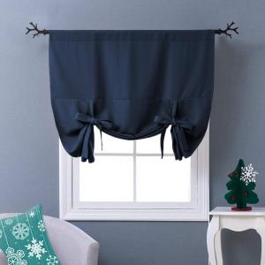 imageNICETOWN Thermal Insulated Blackout Short Curtain  Bathroom Curtain Gray Tie Up Shade for Small Window Window Valance Balloon Roman Blind Rod Pocket Panel 46 inches W x 63 inches LNavy