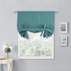 imageNICETOWN Thermal Insulated Blackout Short Curtain  Bathroom Curtain Gray Tie Up Shade for Small Window Window Valance Balloon Roman Blind Rod Pocket Panel 46 inches W x 63 inches LSea Teal