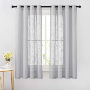 imageNICETOWN White Sheer Linen Curtains for Windows 84 inch Length Grommet Top Semi Sheer Vertical Drapes Privacy with Light Filter for BedroomLiving RoomSliding Door 52 inch Wide 2 PCsSilver Grey