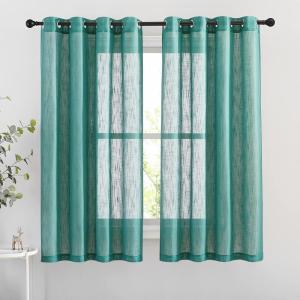 imageNICETOWN White Sheer Linen Curtains for Windows 84 inch Length Grommet Top Semi Sheer Vertical Drapes Privacy with Light Filter for BedroomLiving RoomSliding Door 52 inch Wide 2 PCsPine Green